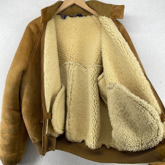 Vintage POLO RALPH LAUREN Jacket Mens M Suede Shearling Sheep Lined Zip Bomber - Picture 1 of 16